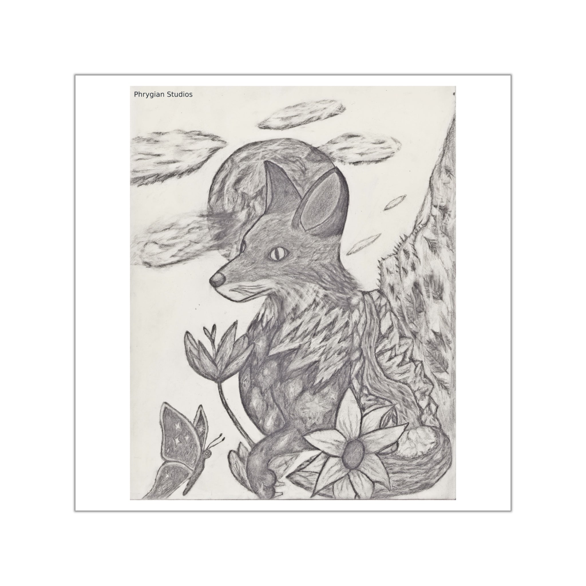 Dream Fox Sketch Square Vinyl Sticker