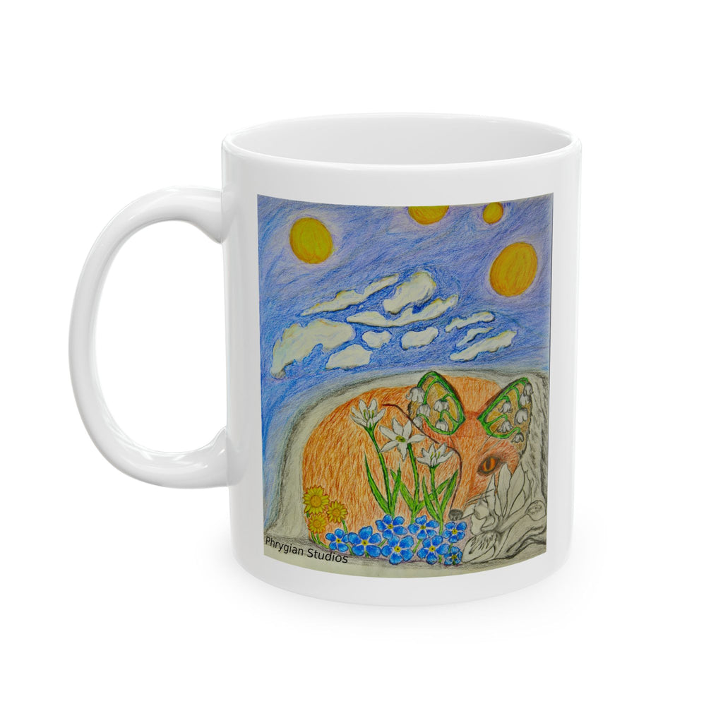 Floral Fox Ceramic Mug — Hand-Drawn Illustration  (11oz/15oz)