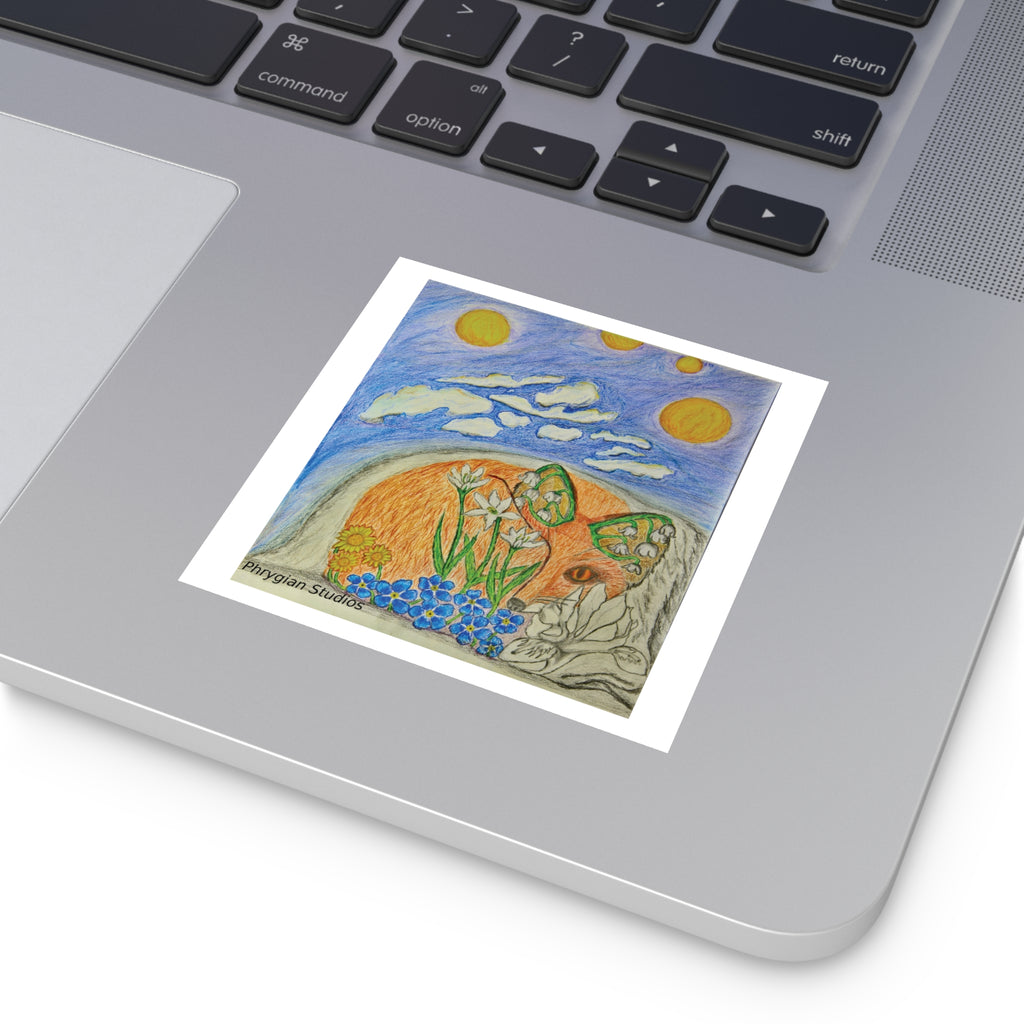 Floral Fox & Wildflowers Square Vinyl Sticker