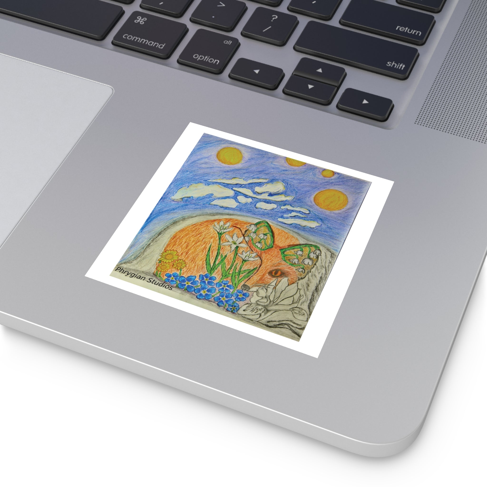 Floral Fox & Wildflowers Square Vinyl Sticker