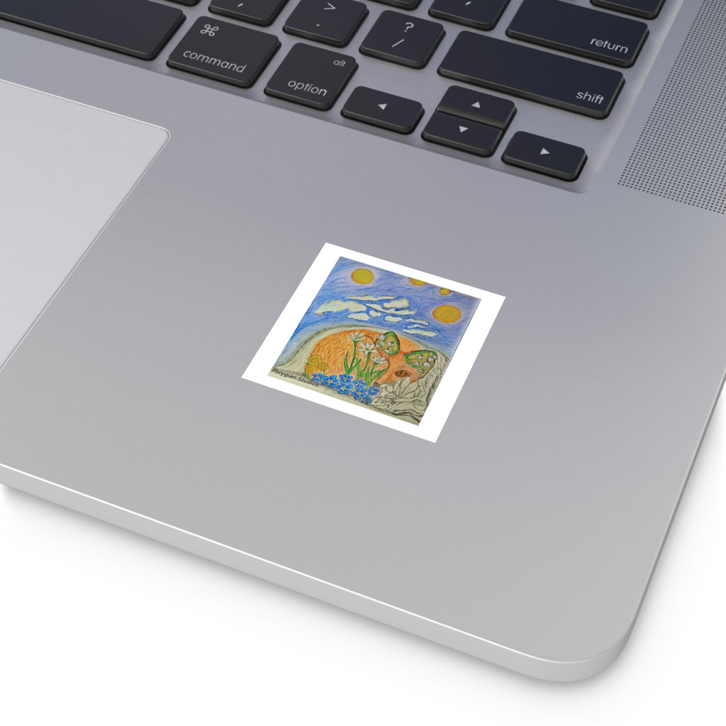 Floral Fox & Wildflowers Square Vinyl Sticker
