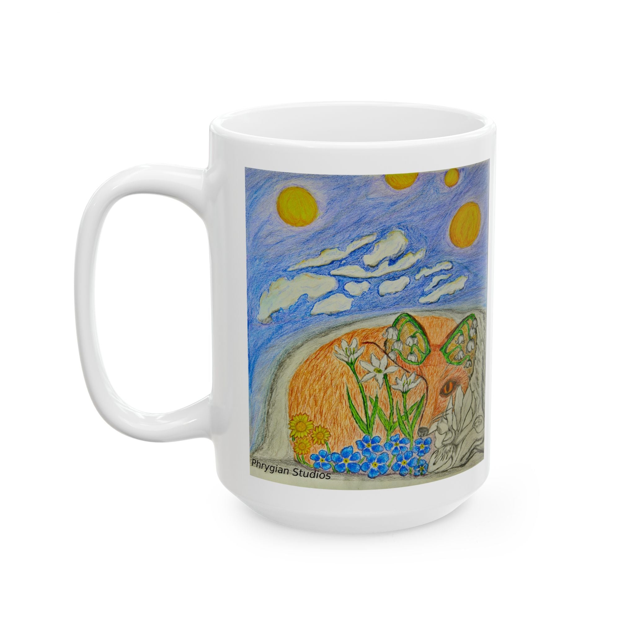 Floral Fox Ceramic Mug — Hand-Drawn Illustration  (11oz/15oz)
