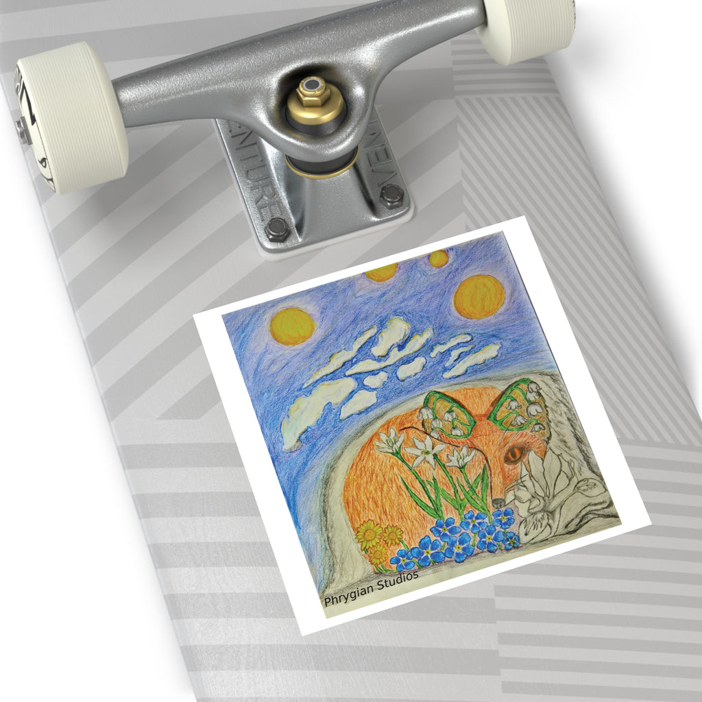 Floral Fox & Wildflowers Square Vinyl Sticker