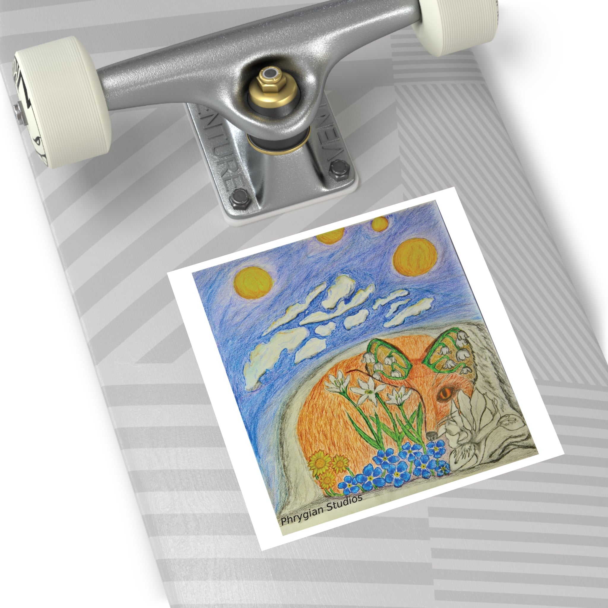 Floral Fox & Wildflowers Square Vinyl Sticker
