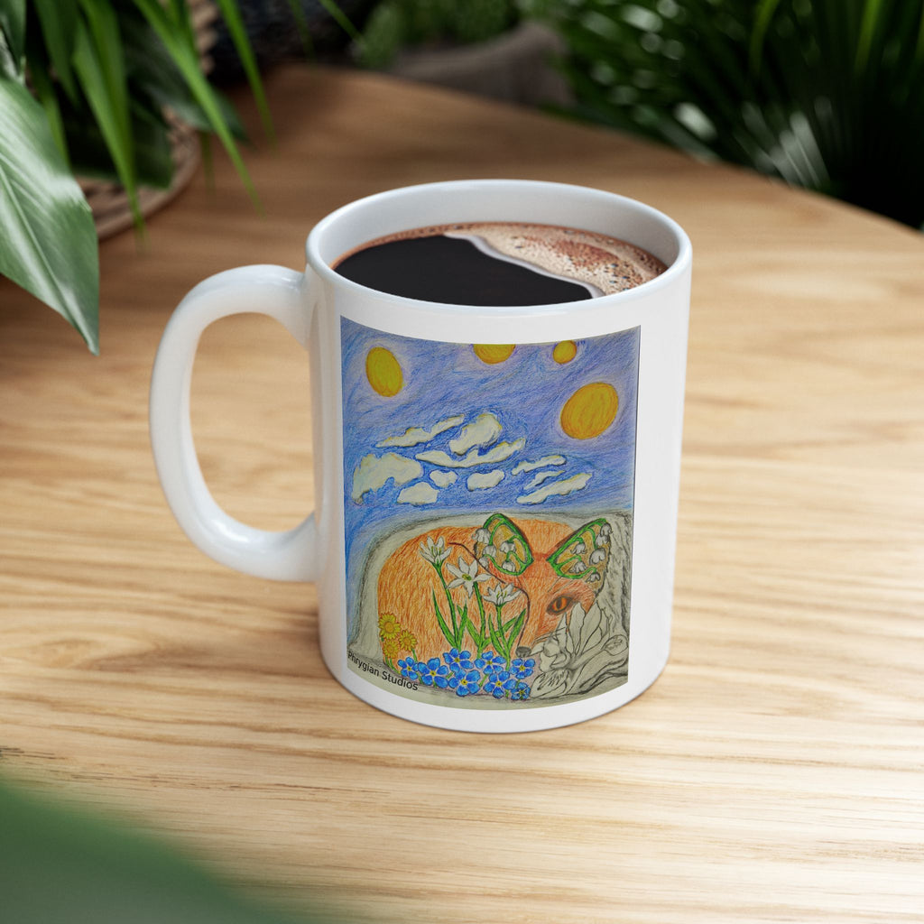 Floral Fox Ceramic Mug — Hand-Drawn Illustration  (11oz/15oz)